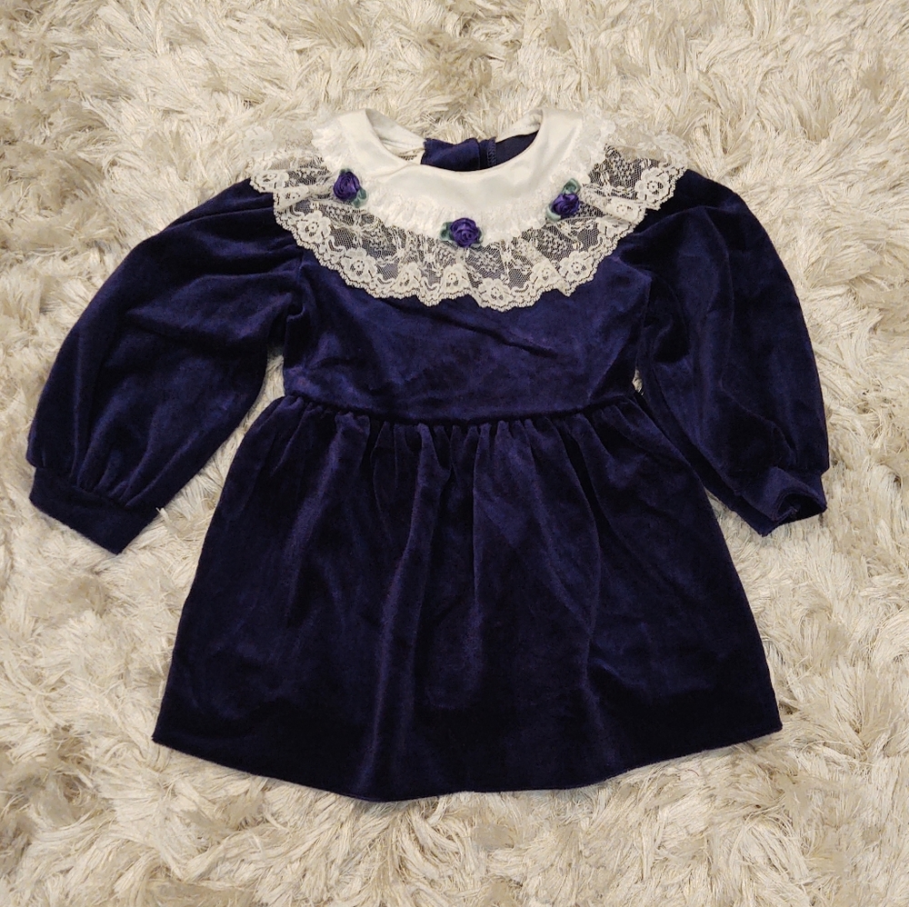 Vintage Toddler Girls Purple Velvet Dress 2t